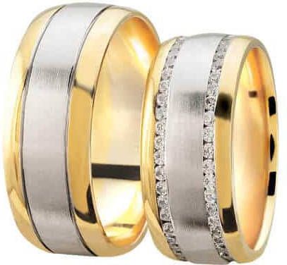 Christian Bicolor trouwringen mat en hoogglans met diamanten