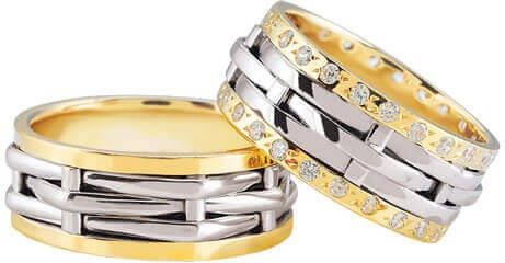Christian Bicolor trouwringen met 2 rijen diamanten