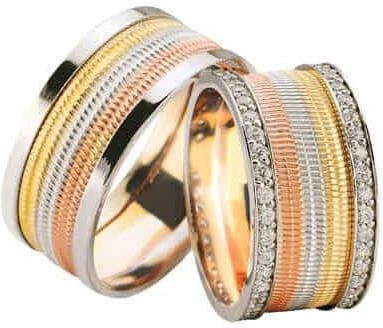 Christian Tricolor trouwringen 2 rijen diamanten