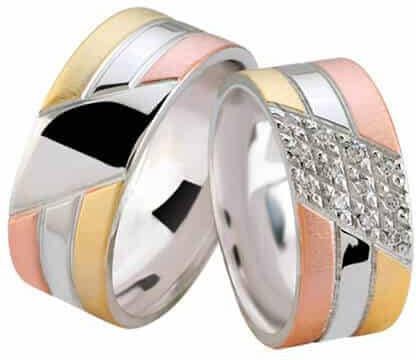 Christian Tricolor trouwringen met diamanten