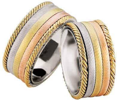 Christian Tricolor trouwringen met gevlochten torsringen