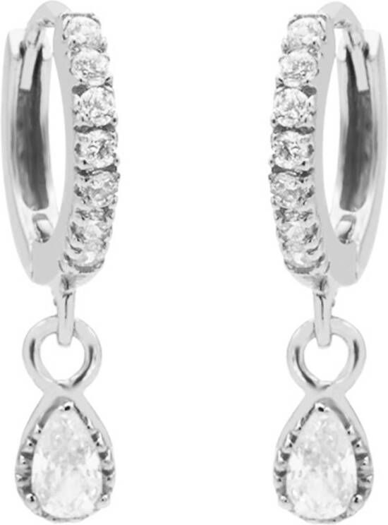 Karma Oorbellen Zirconia Hinged Hoops Symbols Drop Zilverkleurig