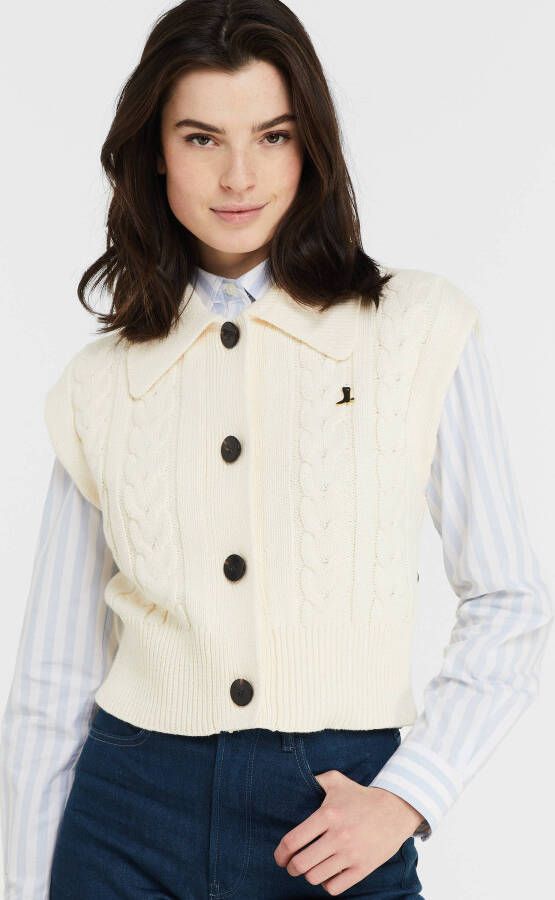 Scotch & Soda Cropped mouwloos kabelgebreid vest met broche