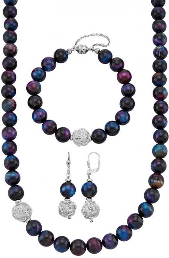 Diemer Farbstein 3 delige sieradenset van regenboogkleurige tijgeroogkralen Multicolor