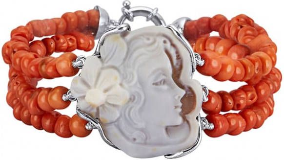 Diemer Farbstein 3 rijige armband met koraal Rood