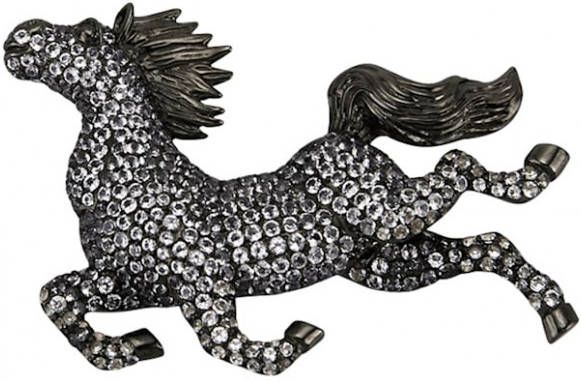 Diemer Farbstein Broche Paard met witte topazen Bruin