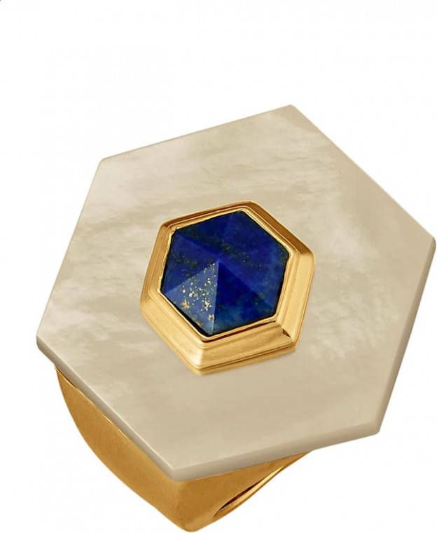 Diemer Farbstein Damesring met parelmoer en laposlazuli Blauw