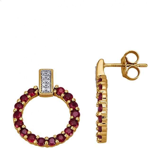 Diemer Farbstein Oorbellen met robijnen en diamanten Rood