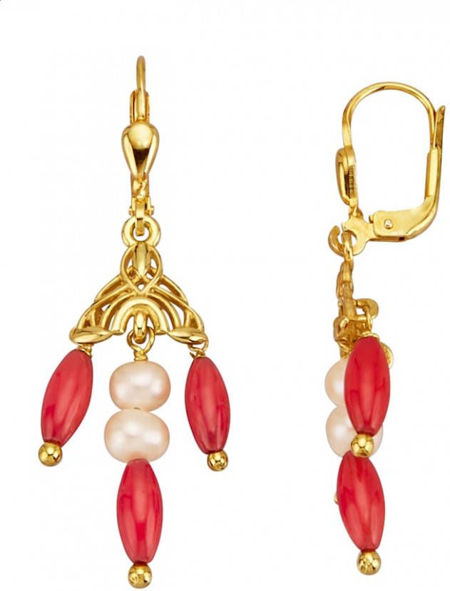 Diemer Farbstein Oorbellen van verguld zilver Rood