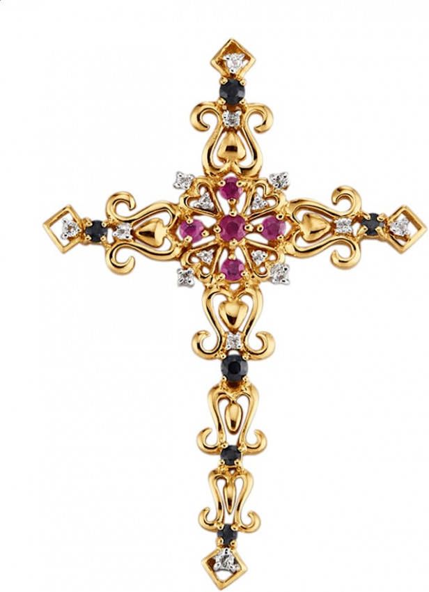 Diemer Farbstein Hanger Kruis met edelstenen Multicolor