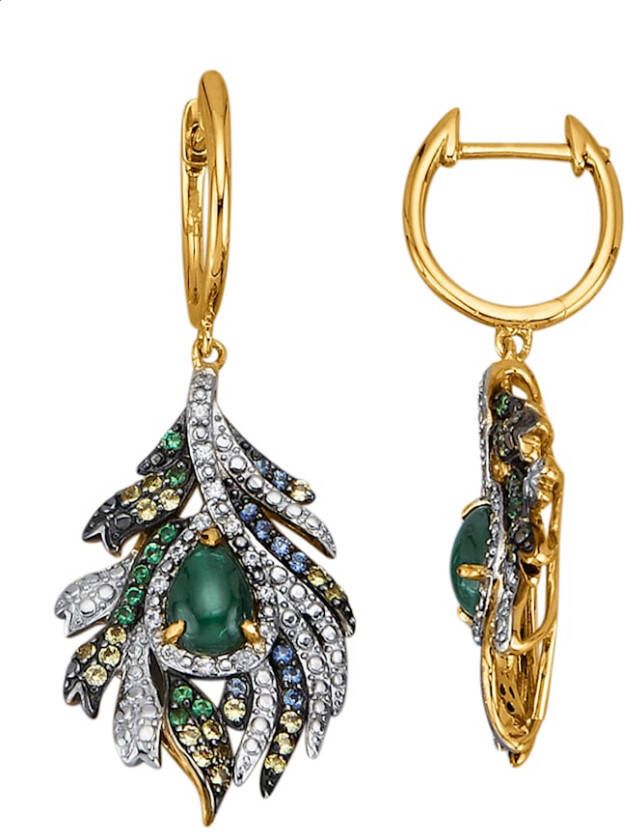 Diemer Farbstein Klapcreolen met malachieten, tsavorieten en saffieren Multicolor