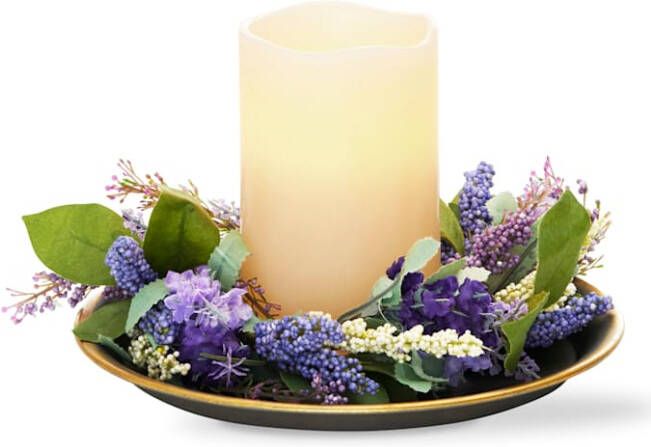 I.GE.A. Sierkrans Lavendel Op bord met LED kaars en sieraden rozenkrans decoratieve kom tafeldecoratie middenstuk huwelijksdecoratie cadeauset(3 stuks )