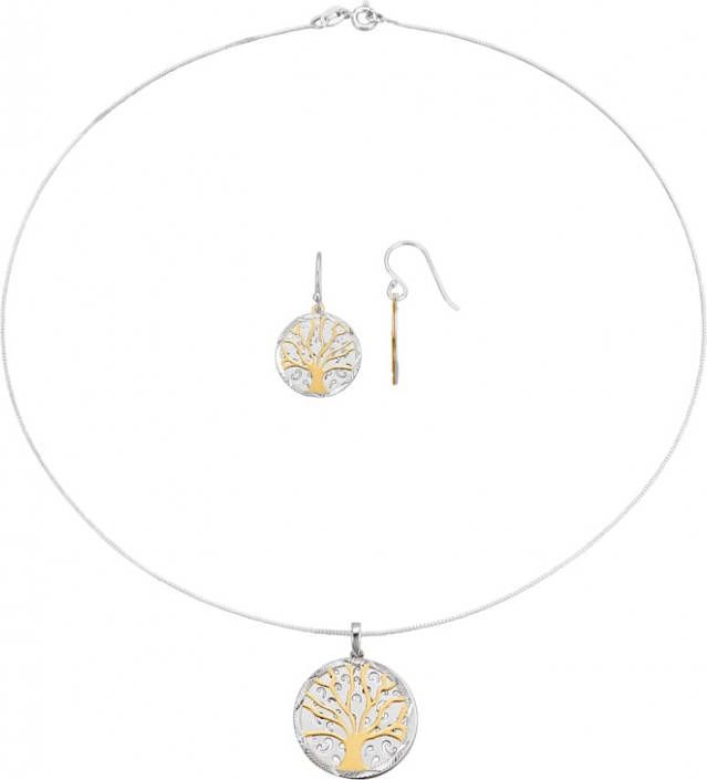 KLiNGEL 3 delige sieradenset Levensboom, echt zilver Bicolor