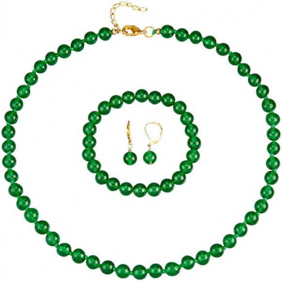 KLiNGEL 3 delige sieradenset van jade Goudkleur