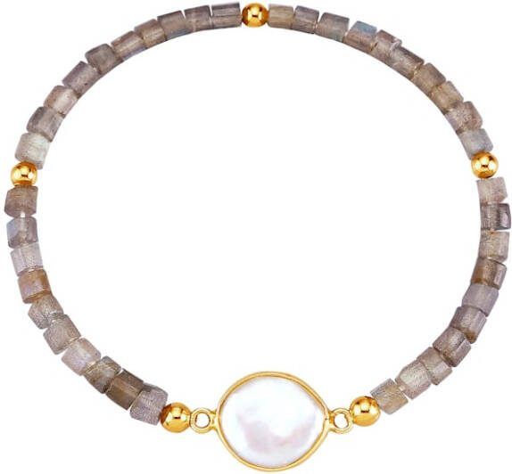 KLiNGEL Armband met labradoriet en cultivé zoetwaterparel, echt zilver Multicolor