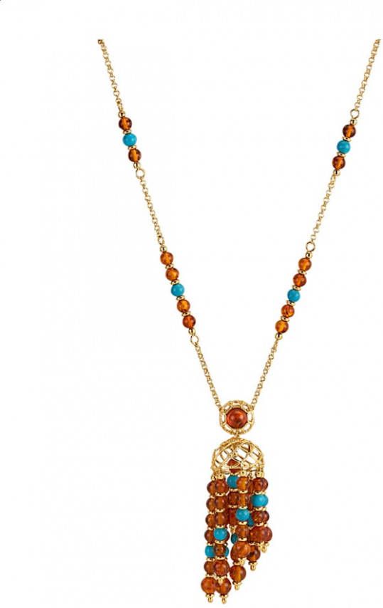 KLiNGEL Collier met barnstenen en turkooizen Bruin