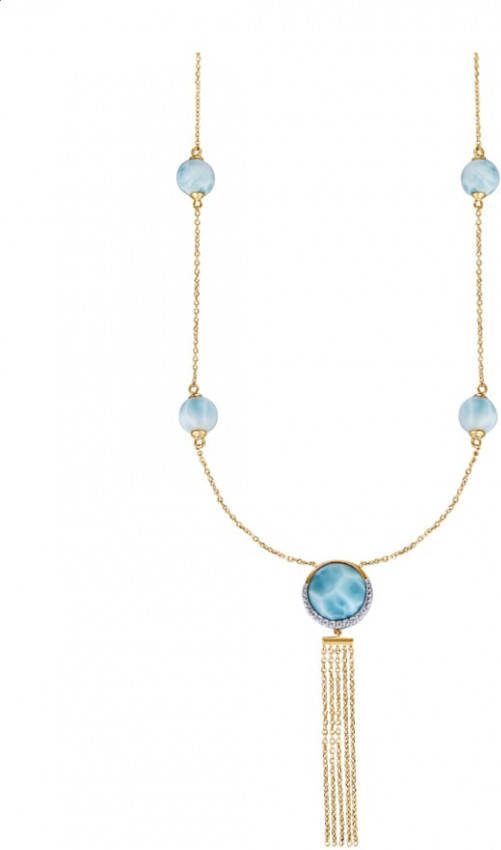 KLiNGEL Collier met larimar, van echt zilver Goudkleur