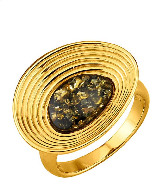 KLiNGEL Damesring met groene barnsteen Goudkleur