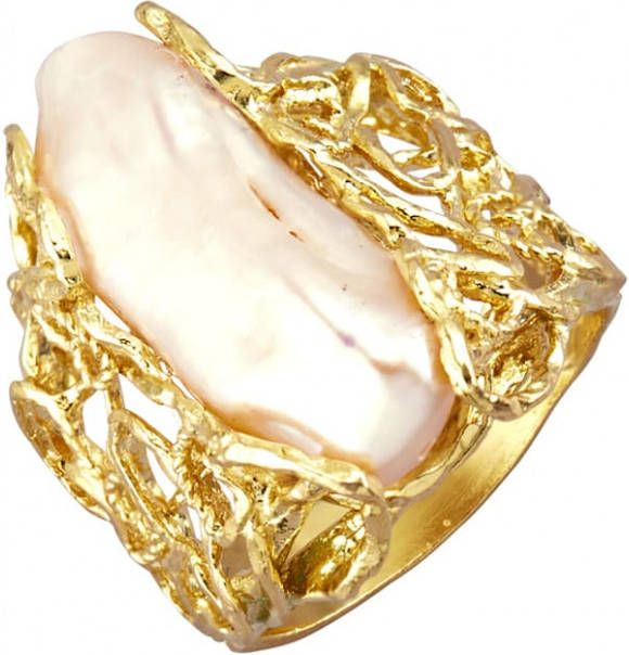 KLiNGEL Damesring met Keshiparel Goudkleur