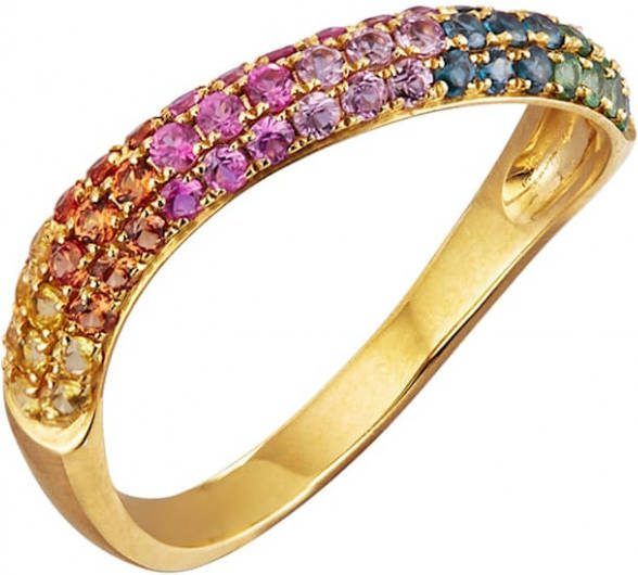 KLiNGEL Damesring met multicolor saffieren Goudkleur