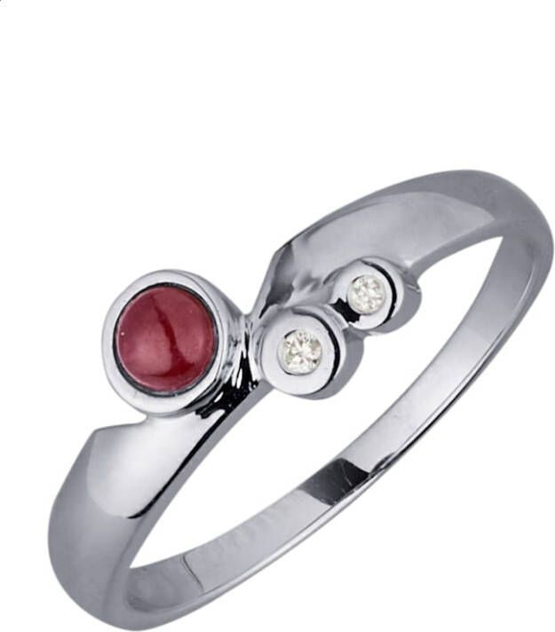 KLiNGEL Damesring met robijn en diamanten Wit