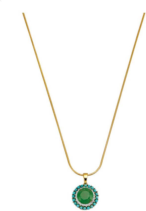 KLiNGEL Hanger met ketting met jadesteen(beh. ), turkoois en wittopaas, van echt zilver Goudkleur