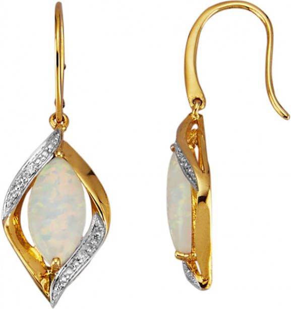 KLiNGEL Oorbellen met opaal cabochon en synth. zirkonia's, van echt zilver Bicolor