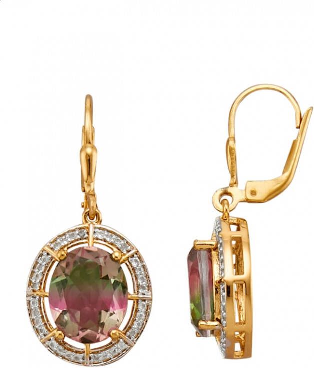 KLiNGEL Oorbellen met watermeloenkwartsen en wittopazen Roze